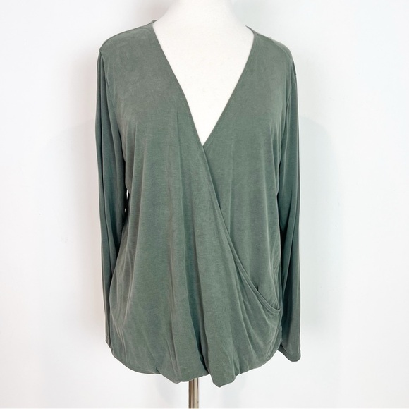 LUCKY BRAND OLIVE GREEN SURPLICE FRONT LONG SLEEVE SHIRT WOMENS SZ LARGE - Picture 3 of 10